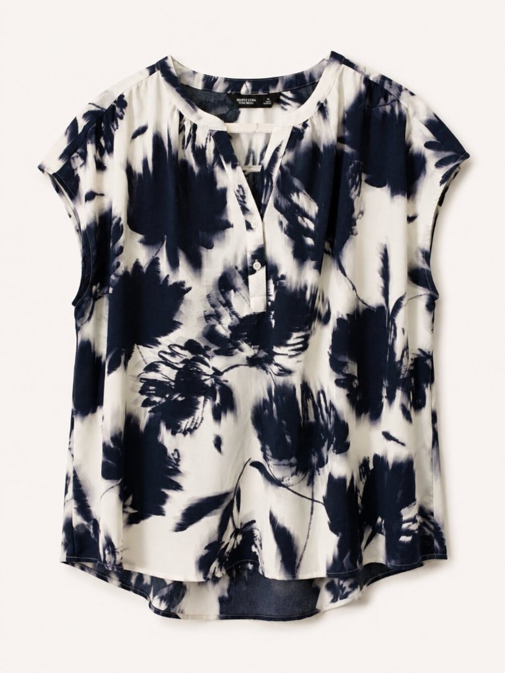 Simply Vera Wang Navy White Abstract Watercolor Floral Sleeveless Top XL NWT